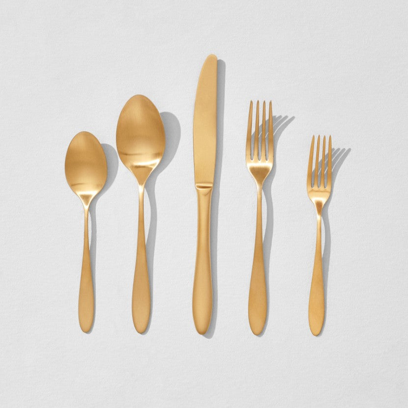 Satin Gold flatware in 5 shapes